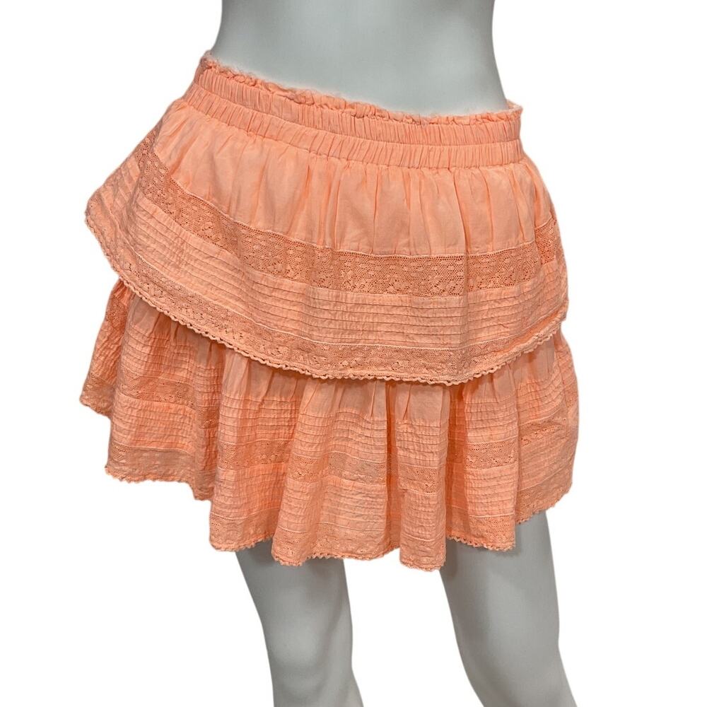 LoveShackFancy Tiered Marigold Orange Ruffle Mini Skirt Size M - Picture 2 of 5